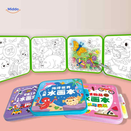 cahier aquadoodle avec pages de coloriage colorees, enfant peint a l'eau sans encre ni taches