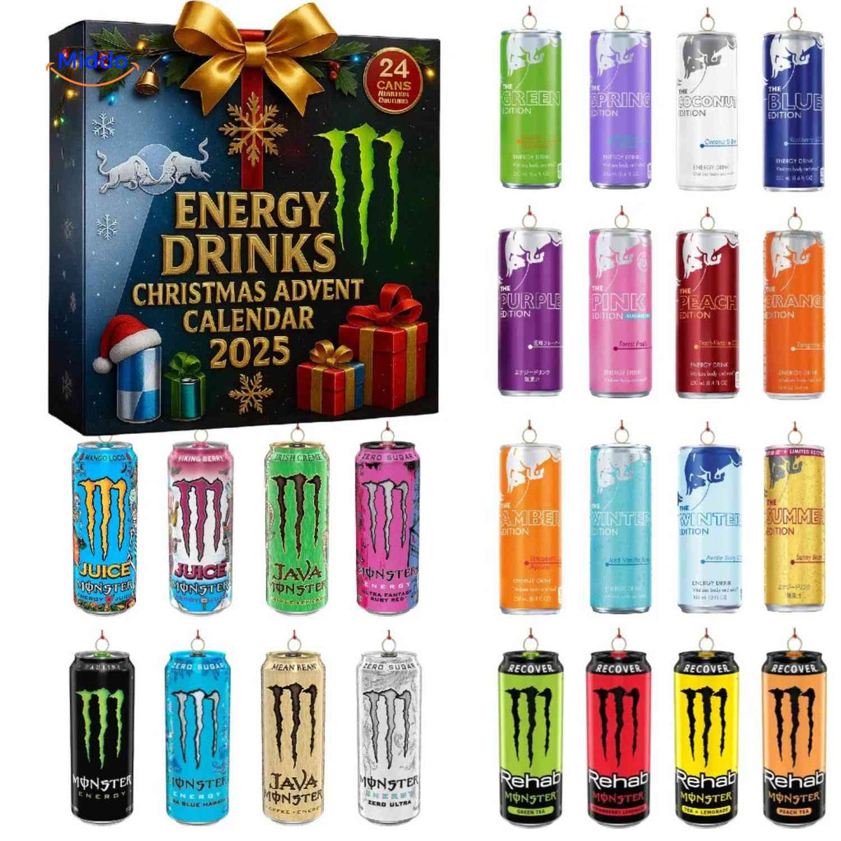 calendrier de l'avent energy drinks : aperçu complet du contenu avec les 24 boissons