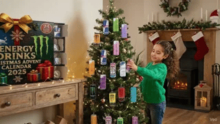 enfant qui ouvre une canette d'energy drink découverte dans le calendrier de l'avent