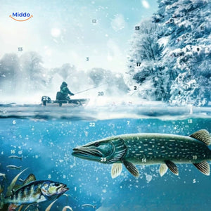 calendrier de l'avent pêche décor hivernal avec poissons sous-marins, cadeau pêcheur noël
