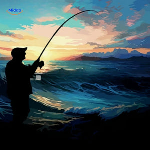 calendrier de l'avent pêche illustré de silhouettes de poissons au coucher du soleil