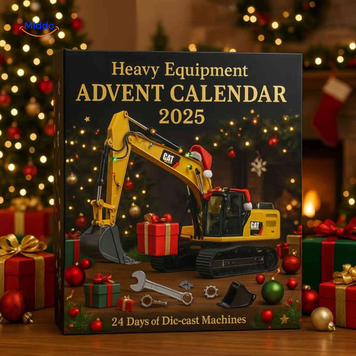 calendrier de l'avent véhicules de chantier — emballage avec pelleteuse et cadeaux