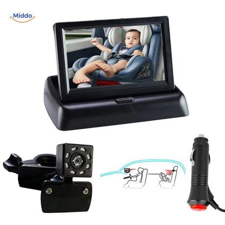 caméra bébé automatique pour siège auto avec écran intégré pour suivre votre enfant pendant la conduite