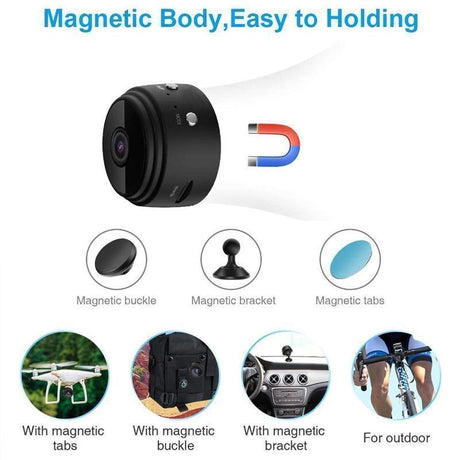camera wifi 1080p installee dans un interieur, positionnee discretement sur un meuble