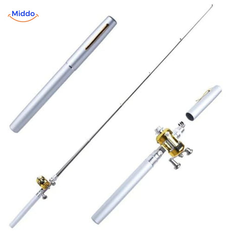 set de pêche ultra-compact couleur argent avec moulinet, portable et léger pour voyager
