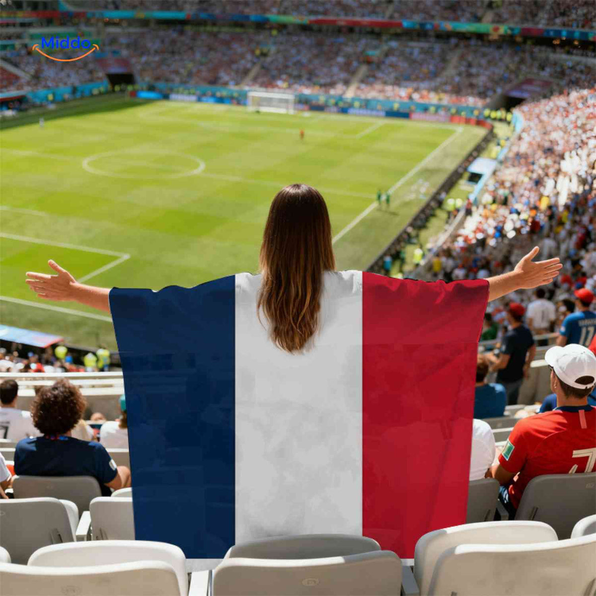 cape drapeau France légère à séchage rapide, portée par un supporter dans le stade
