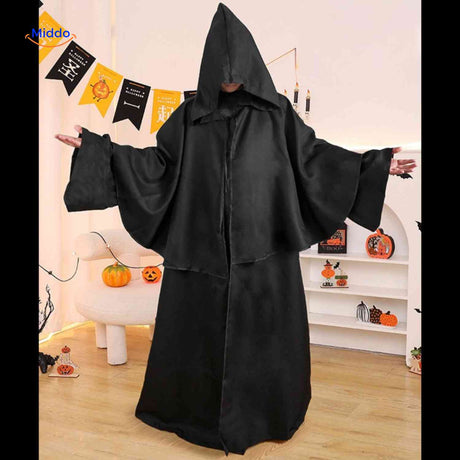 cape d'halloween noire style linceul sombre, deguisement effrayant pour soiree d'halloween