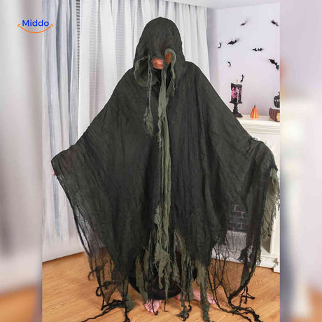 cape d'halloween noir et vert avec look effrayant, costume spectaculaire pour soiree