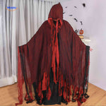 cape d'halloween rouge avec effet dechire, manteau de deguisement sinistre pour fete