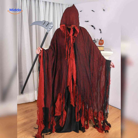 cape d'halloween rouge avec faux, costume de deguisement effrayant pour soiree