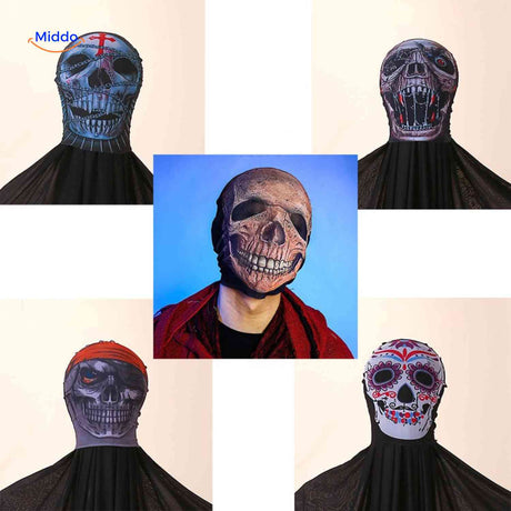 set cape d'halloween avec masques cranes, kit deguisement complet pour soiree