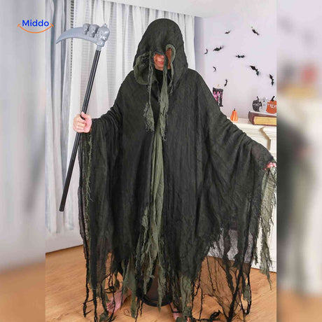 cape d'halloween verte avec faux, costume effrayant pour deguisement enfant ou adulte