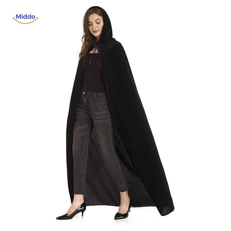 cape velours longue à capuche pour costume halloween et cosplay