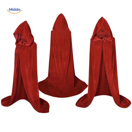 cape velours rouge à capuche idéale pour cosplay et spectacle
