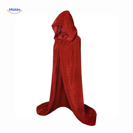 cape velours rouge à capuche portée lors d'une fête halloween