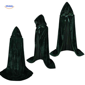 cape velours verte à capuche longue style halloween cosplay
