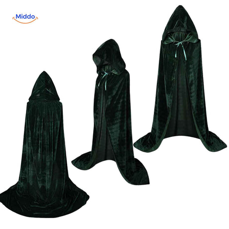 cape velours verte à capuche longue style halloween cosplay