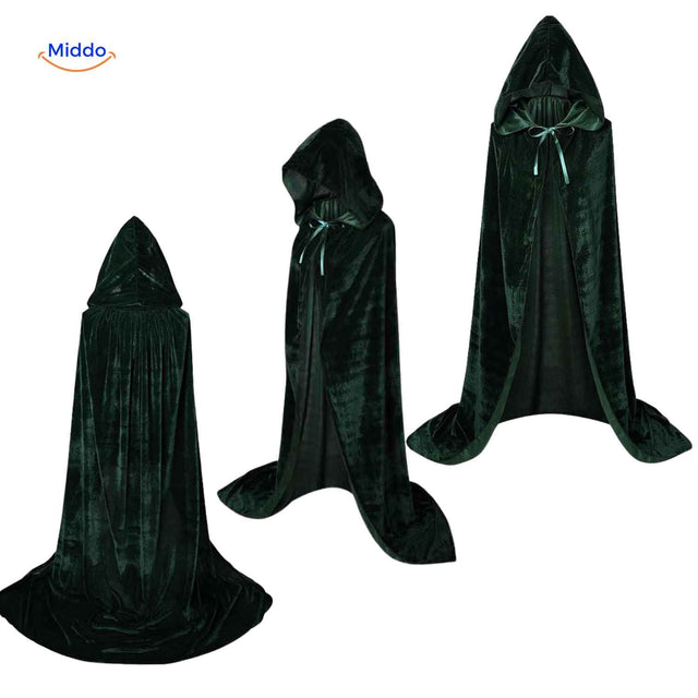 cape velours verte à capuche longue style halloween cosplay