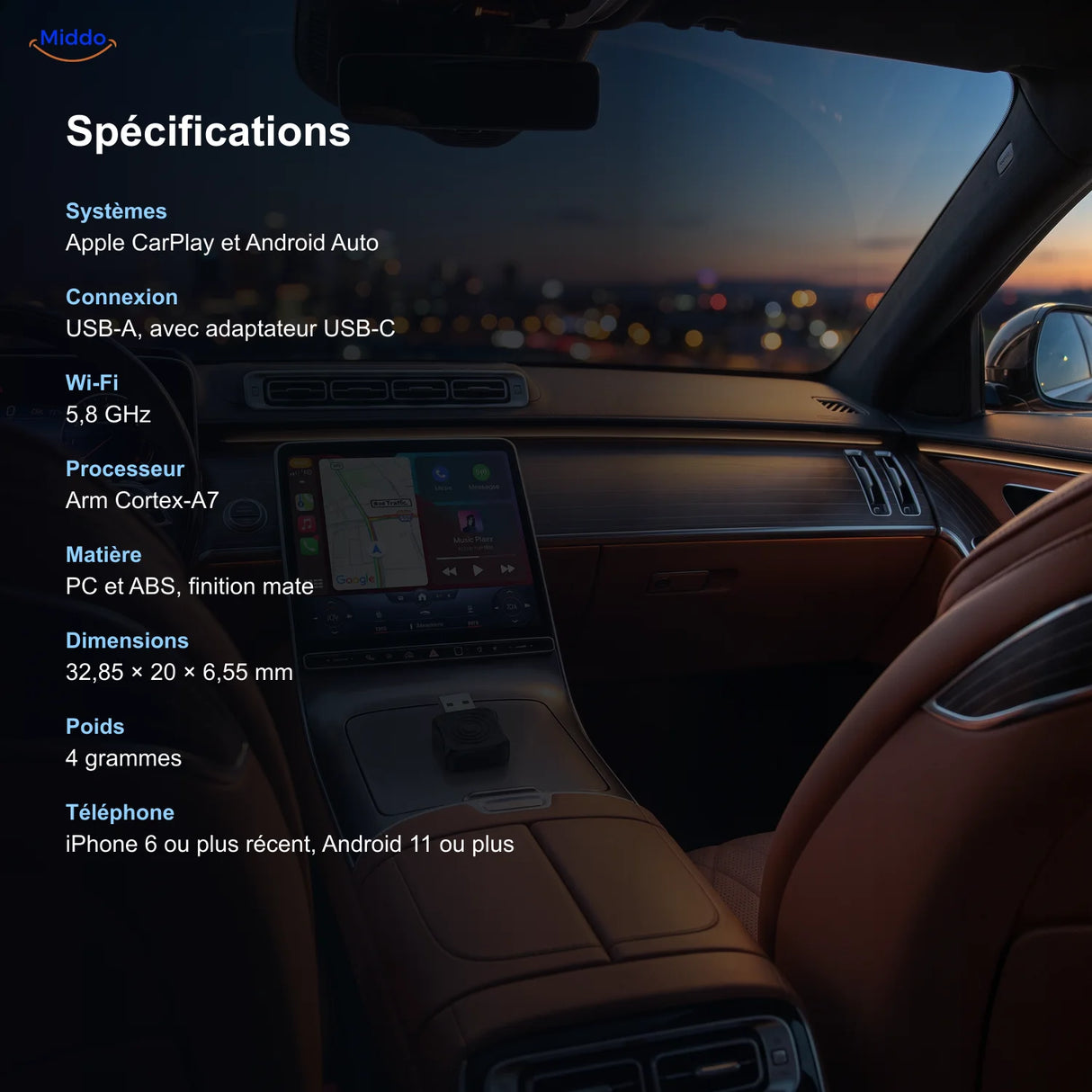 Spécifications de l'adaptateur CarLink Pro