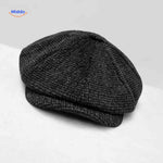casquette plate anthracite motif pied-de-poule en laine, style années 20