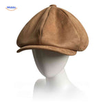casquette plate en suède beige clair, style newsboy rétro élégant