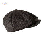 casquette plate en laine à carreaux brun foncé, style newsboy rétro