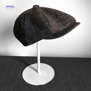 casquette plate en laine à chevrons brun foncé, coupe classique