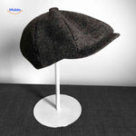casquette plate en laine à chevrons brun foncé, coupe classique