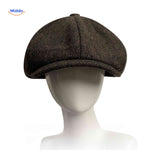 casquette plate en tweed brun foncé, coupe peaky blinders classique