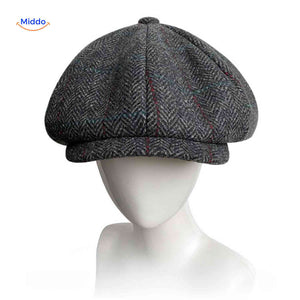 casquette plate grise chevrons en laine, vue de profil style rétro