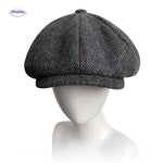 casquette plate grise chevrons en laine, vue de profil style rétro