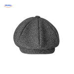 casquette plate en laine à chevrons gris foncé, coupe classique rétro