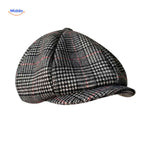 casquette plate en laine à carreaux gris, coupe newsboy classique