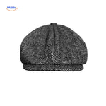 casquette plate grise à chevrons en laine, vue de face côté tablier
