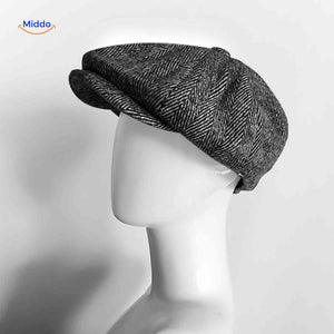casquette plate grise à chevrons en laine mélangée, vue de face