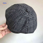 casquette plate grise en laine à chevrons, vue d'ensemble style rétro