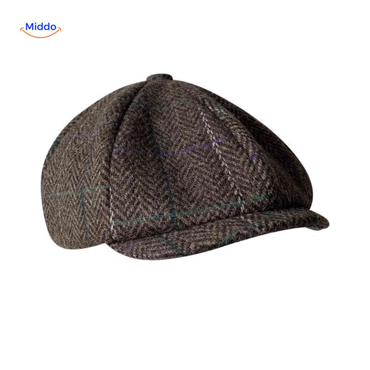 casquette plate en laine à carreaux marron, style rétro années 20
