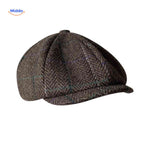 casquette plate en laine à carreaux marron, style rétro années 20