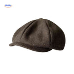 casquette plate en laine marron uni, style rétro classique intemporel
