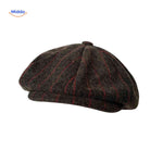 casquette plate en laine à rayures marron et rouge, coupe classique