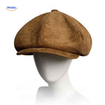casquette plate en velours côtelé marron, style newsboy classique