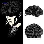 casquette plate à rayures noir et blanc, coupe rétro style peaky blinders
