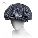 casquette plate motif zigzag noir et blanc, style vintage homme