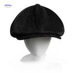 casquette plate en velours côtelé noir, coupe rétro classique