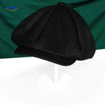 casquette plate en laine noire, coupe newsboy classique rétro