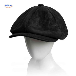 casquette plate en suède noir, coupe newsboy rétro années 20