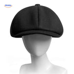 casquette plate noire unie en laine, coupe newsboy rétro intemporelle