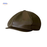 casquette plate en cuir vert olive, coupe rétro classique années 20