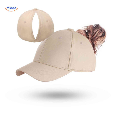 casquette ponytail beige pour usage quotidien avec ouverture pour cheveux, style casual