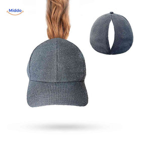casquette ponytail gris foncé scintillant avec fente pour cheveux, look glitter tendance
